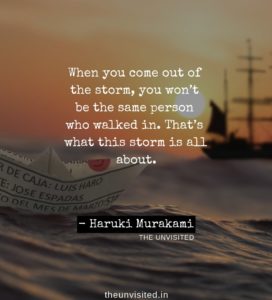 When you come out of the storm, you won’t be the same person who walked in. That’s what this storm is all about Haruki Murakami