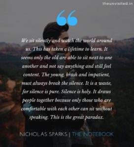 Nicholas-Sparks-love-couple-romance-writings-Quotes-The-Unvisited-quote-poetry-author-writer-We-sit-silently-and-watch-the-world-ar